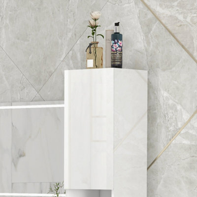 kleankin High Gloss Bathroom Floor Cabinet Storage Cupboard with Doors