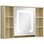 kleankin LED Bathroom Mirror Cabinet Wall-Mounted W/ Adjustable Shelves Natural