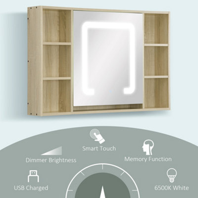 kleankin LED Bathroom Mirror Cabinet Wall-Mounted W/ Adjustable Shelves ...