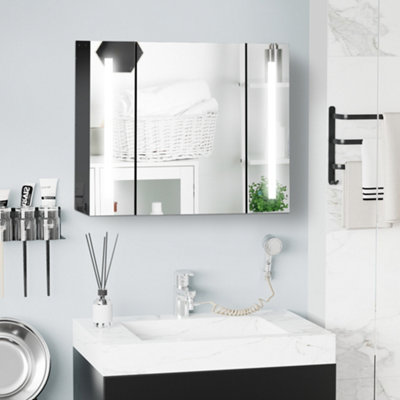kleankin LED Bathroom Mirror Cabinet with Shelves Wall Mount High Gloss ...