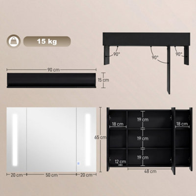 kleankin LED Bathroom Mirror Cabinet with Shelves Wall Mount High Gloss ...