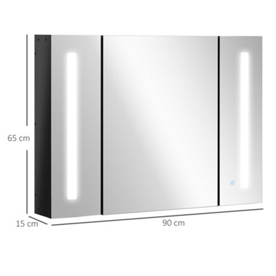 kleankin LED Bathroom Mirror Cabinet with Shelves Wall Mount High Gloss Black