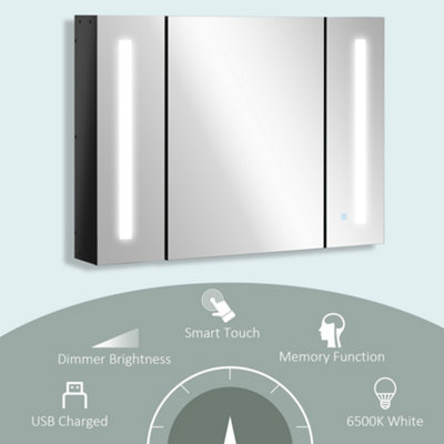 kleankin LED Bathroom Mirror Cabinet with Shelves Wall Mount High Gloss ...
