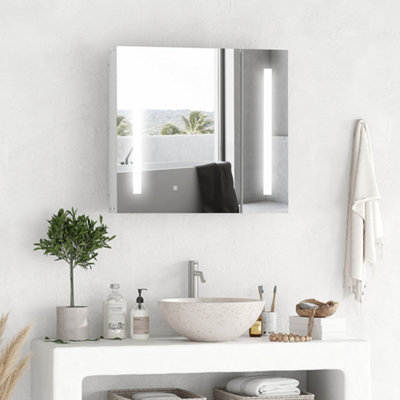 Bathroom LED Mirror Cabinet Storage Back-lit 500x700mm Button