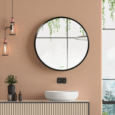 kleankin Round Bathroom Mirror, Modern Wall Mirror Aluminium Frame