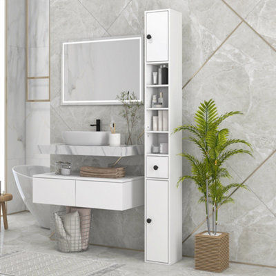 kleankin Tall Bathroom Storage Cabinet with Mirror, Wooden Freestanding  Tower Cabinet with Adjustable Shelves, for Bathroom, or Living Room, White