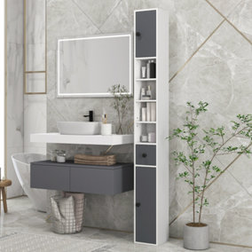 kleankin Slim Bathroom Cabinet, Toilet Roll Storage w/ Open Shelves, Grey