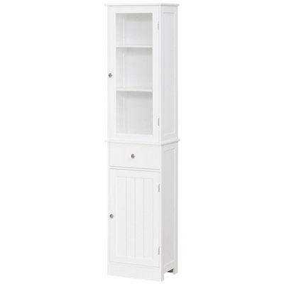 kleankin Storage Cabinet Organizer Tower with Multiple Shelves & Drawer, White