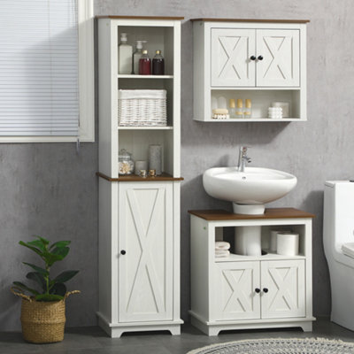 Tall storage cabinet with doors and shelves for deals bathroom