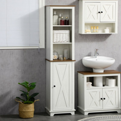 kleankin Tall Bathroom Cabinet Storage Cupboard with Door, Adjustable Shelves