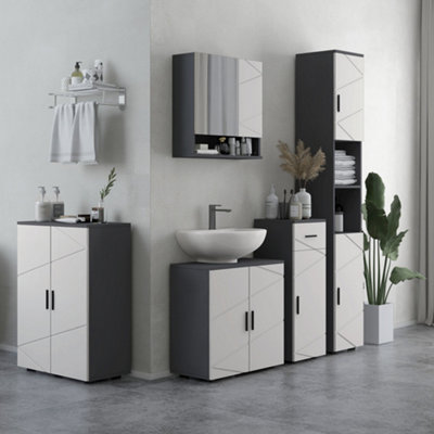 Tall slim white gloss store bathroom cabinet