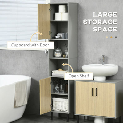 kleankin Tall Bathroom Storage Cabinet, Slim Floor Cabinet for Living Room