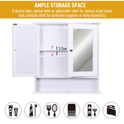 kleankin Wall-mounted Bathroom Cabinet Mirror Door Organiser Storage Shelves Living Room White