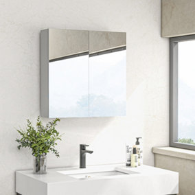 kleankin Wall Mounted Bathroom Storage Cupboard W/ Mirror and Shelf, White