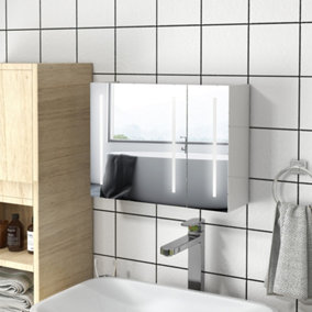 kleankin Wall Mounted Bathroom Storage Cupboard with Light, Mirror and Shelf