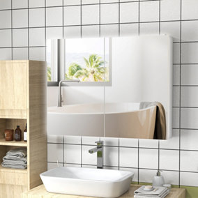 kleankin Wall Mounted Bathroom Storage Cupboard with Mirror, LED Light, USB