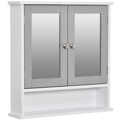 kleankin Wall Mounted Mirror Cabinet W/ Double Mirror Doors & Adjustable Shelf