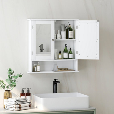 kleankin Bathroom Storage Cabinet Wall Mounted Medicine Cabinet with Double Mirror Doors
