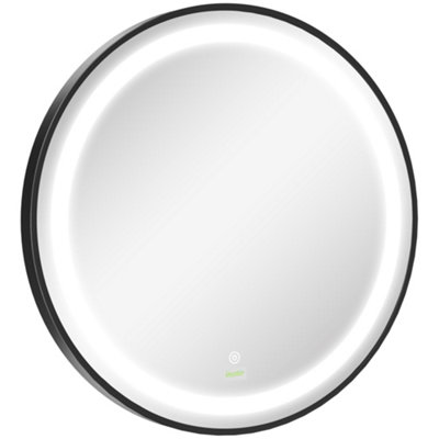 kleankin Wall Mounted Round LED Bathroom Mirror with 3 Light Colours, Black