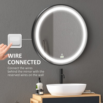 kleankin Wall Mounted Round LED Bathroom Mirror with 3 Light Colours, Black