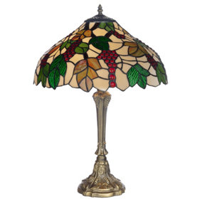 KLiving 12" Handley Antique Brass Tiffany Table Lamp/Stained Leaf Glass Shade
