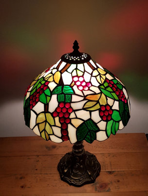 KLiving 12 Handley Antique Brass Tiffany Table Lamp Stained Leaf Glass Shade