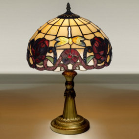 KLiving 12" Wycombe E27-60w Tiffany Table Lamp With Stained Rose Glass Shade