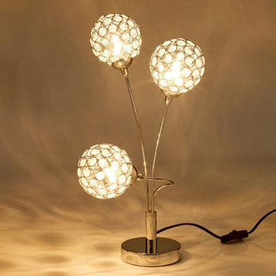 KLiving Perivale G9-25w Chrome 3 Crystal Ball Light Table Lamp