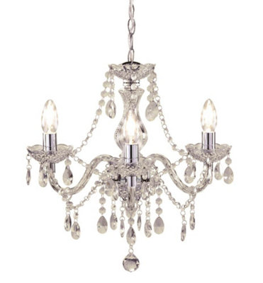 Kliving Tuscany 3 Light Ceiling Light Acrylic Droplets Chandelier Clear
