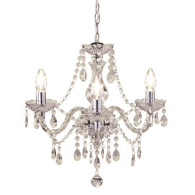 Kliving Tuscany 3 Light Ceiling Light Acrylic Droplets Chandelier Clear
