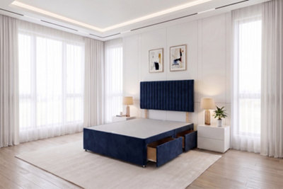 Knight Sleep Emily Navy Plush 6FT Divan Bed Base with 4 Drawers ...