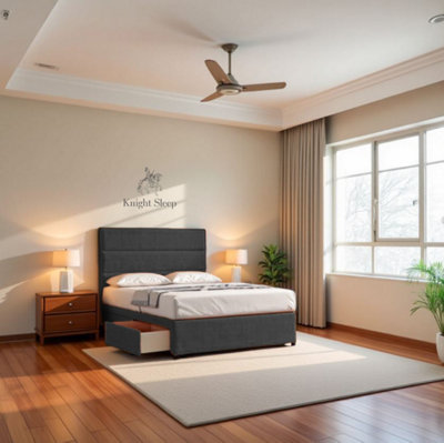 Knight Sleep York Charcoal Plush 4FT6 Divan Bed Frame No Drawers with Upholstered Headboard - Double