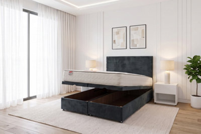 Knight Sleep York Ottoman Bed Charcoal Plush 2FT6 With Mattress & 24 ...