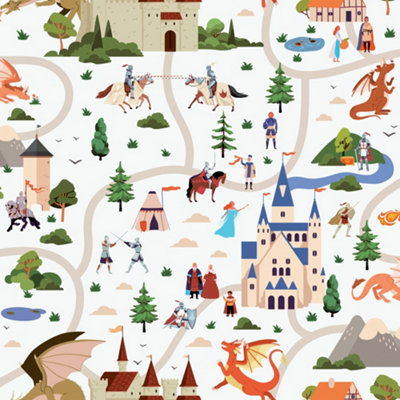 Knights & Castles Fantasy World Multicolor Wallpaper by Muriva - N06310