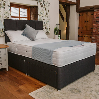 Knightsbridge Deluxe 1000 Pocket Sprung Divan Bed Set 4FT Small Double 4 Drawers - Naples Slate