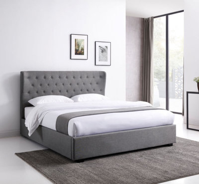 Knightsbridge End Lift Ottoman Bed King Grey Velvet In Athena Grey Velvet