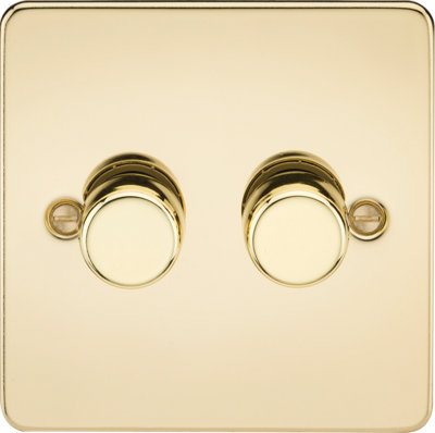Knightsbridge FP2182PB Flat Plate 2G 2 way 10-200W (5-150W LED) trailing edge dimmer - Polished Brass