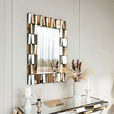 Knightsbridge - Luxury Large Rectangular Wall Mirror Bevelled Decorative 3D Mirrored Glass Effect Design for Bedroom Living Room H