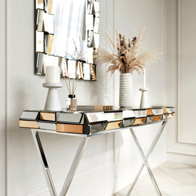 Knightsbridge Rosegold Rectangle Mirror and Console 2 Piece Set