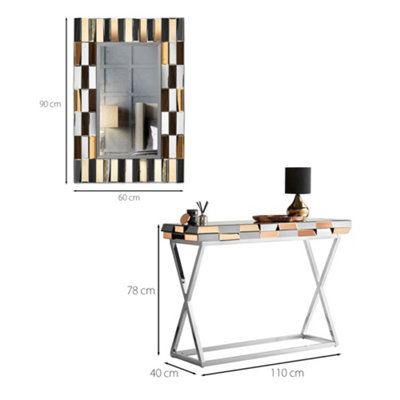 Knightsbridge Rosegold Rectangle Mirror and Console 2 Piece Set