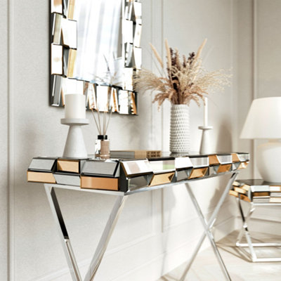 Knightsbridge Rosegold Rectangle Mirror Console and Side Table 3 Piece Set