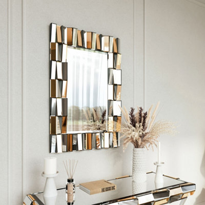 Knightsbridge Rosegold Rectangle Mirror Console and Side Table 3 Piece Set