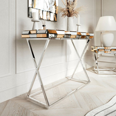 Knightsbridge Rosegold Rectangle Mirror Console and Side Table 3 Piece Set