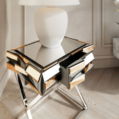 Knightsbridge Rosegold Rectangle Mirror Console and Side Table 3 Piece Set