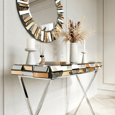 Knightsbridge Rosegold Round Mirror and Console 2 Piece Set