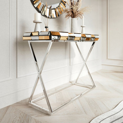 Knightsbridge Rosegold Round Mirror and Console 2 Piece Set