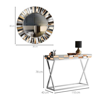 Knightsbridge Rosegold Round Mirror and Console 2 Piece Set