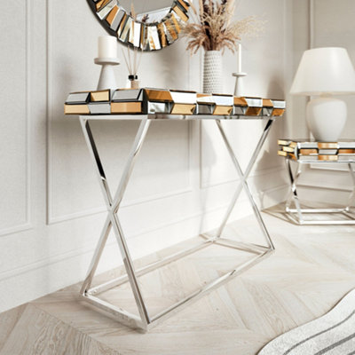 Knightsbridge Rosegold Round Mirror Console and Side Table 3 Piece Set