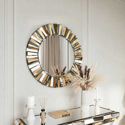 Knightsbridge Rosegold Round Mirror Console and Side Table 3 Piece Set