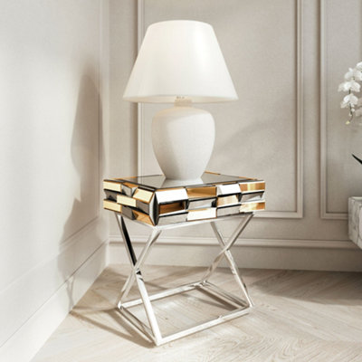 Knightsbridge Rosegold Round Mirror Console and Side Table 3 Piece Set